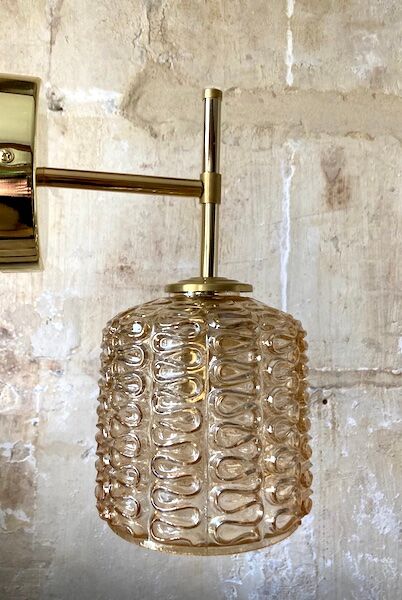 Brass and striated glass wall lamp