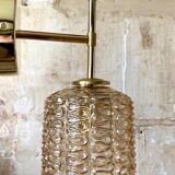 Brass and striated glass wall lamp