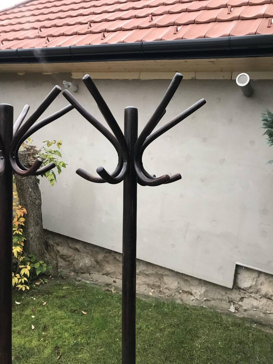 Paire de portants Thonet hongrois en bois marron, 1930s — élancés avec porte-parapluie