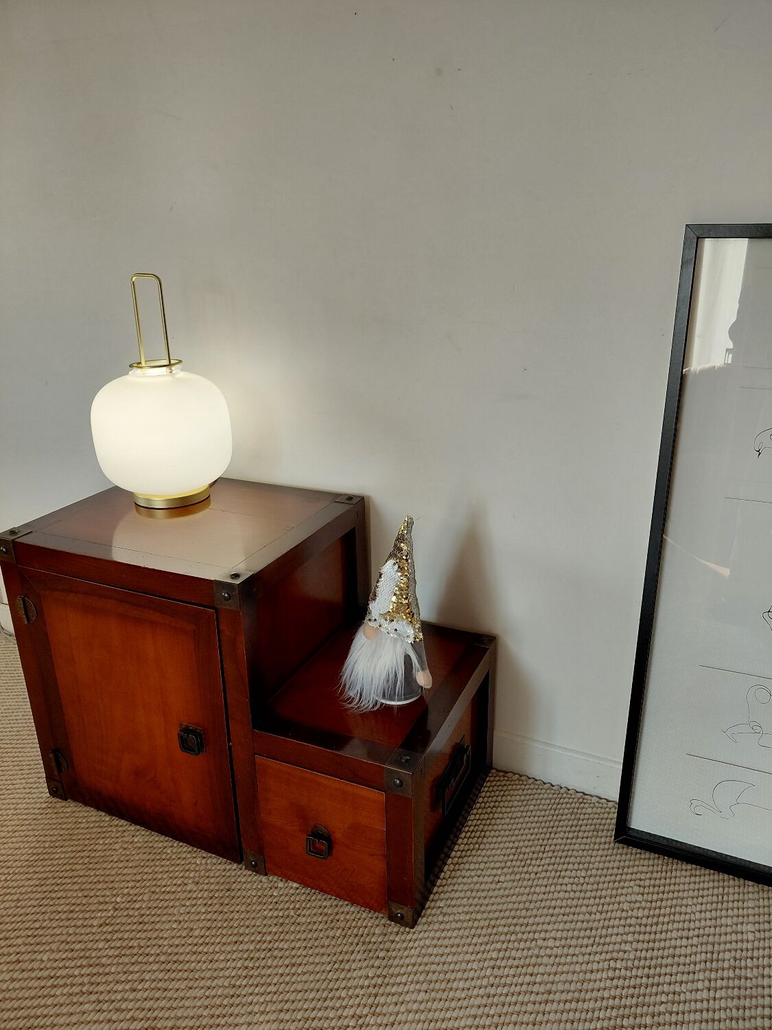 Small vintage Roche Bobois piece of furniture in Asian-style wood.