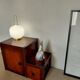 Small vintage Roche Bobois piece of furniture in Asian-style wood.