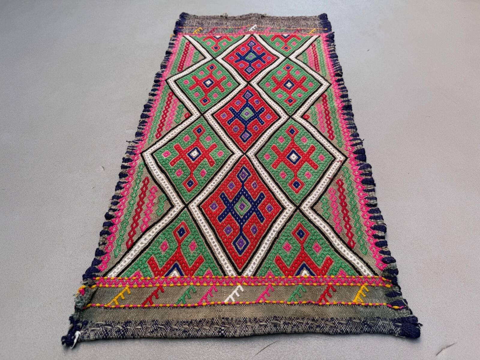 Vintage Turkish mini kilim 42x87 cm wool small kelim runner, shabby chic 2577