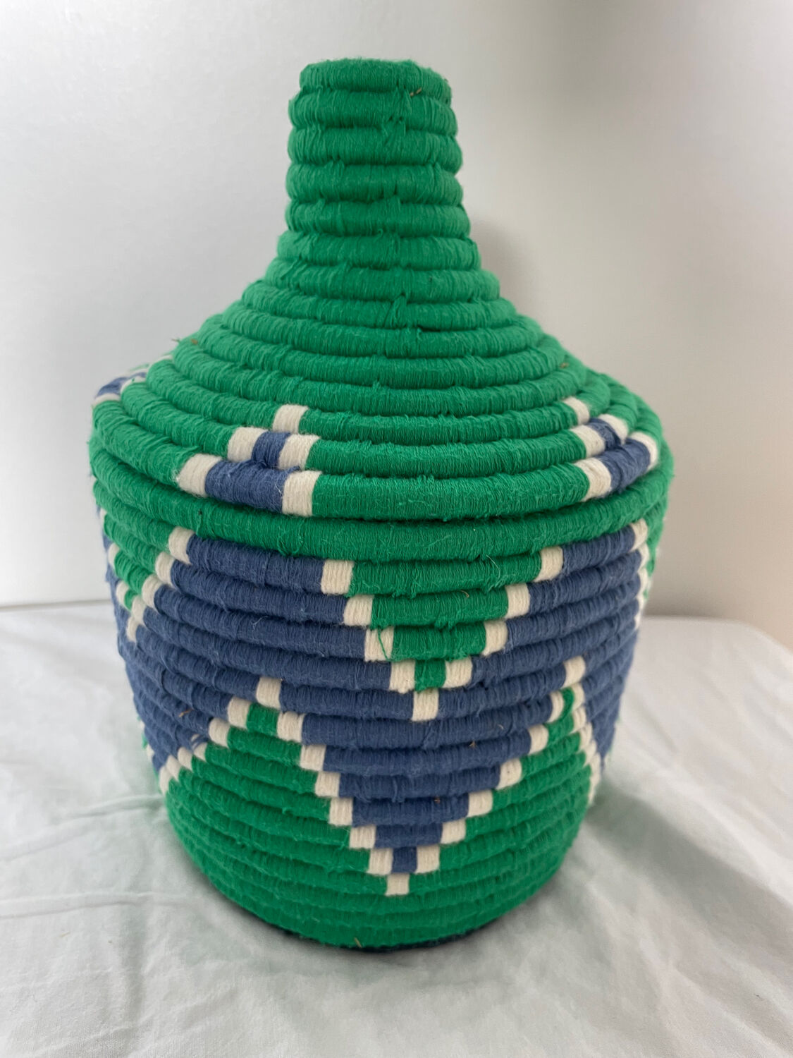 Bohemian artisanal Moroccan box colored green and blue