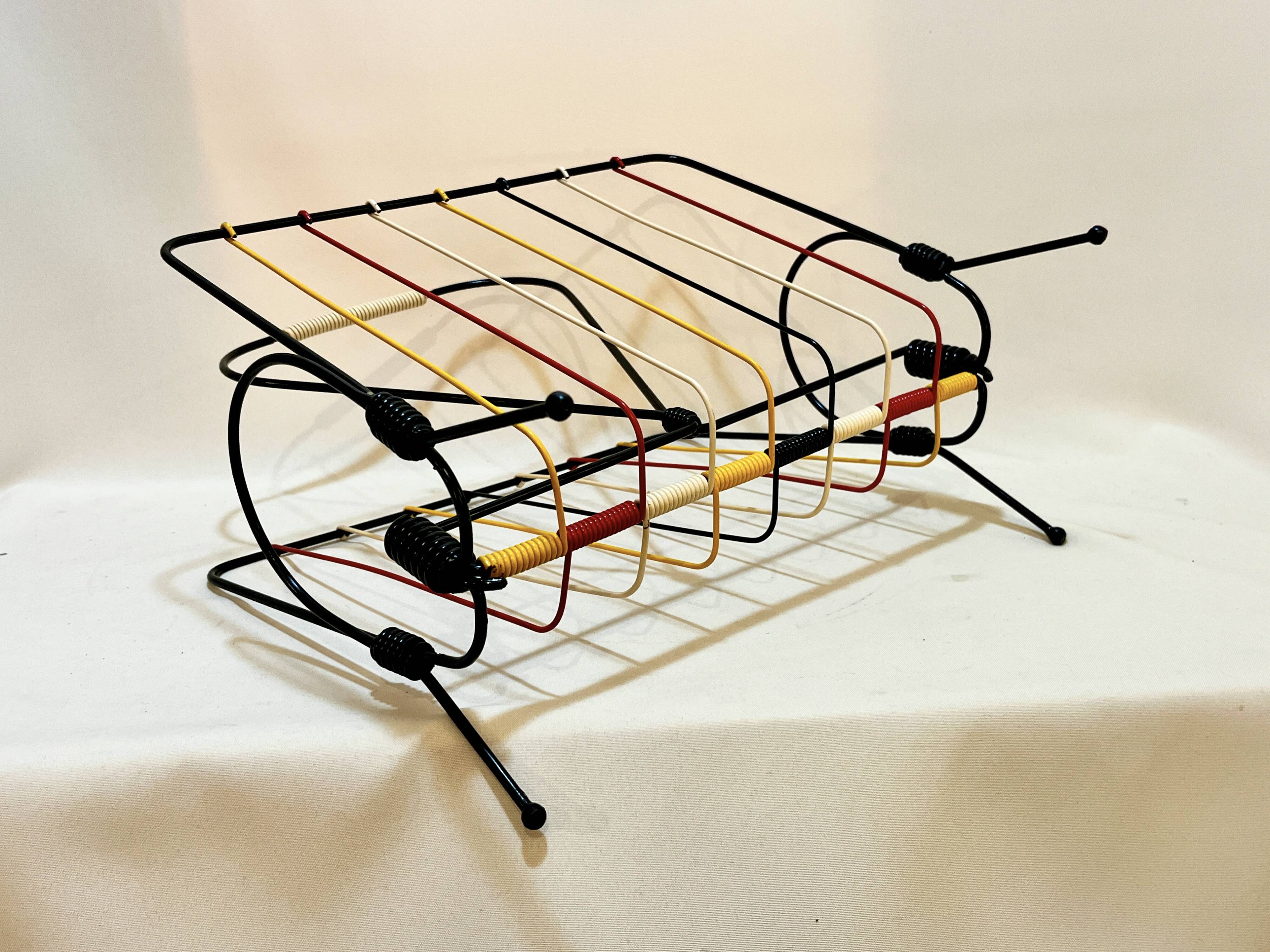 Vintage scoubidou vinyl magazine rack metal 50s 60s multicolor 1960