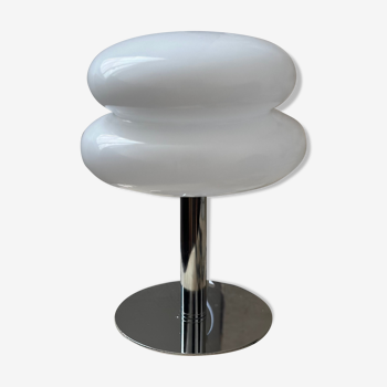 Mushroom lamp design 70s opaline glass chrome steel vintage dimmer