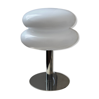 Mushroom lamp design 70s opaline glass chrome steel vintage dimmer