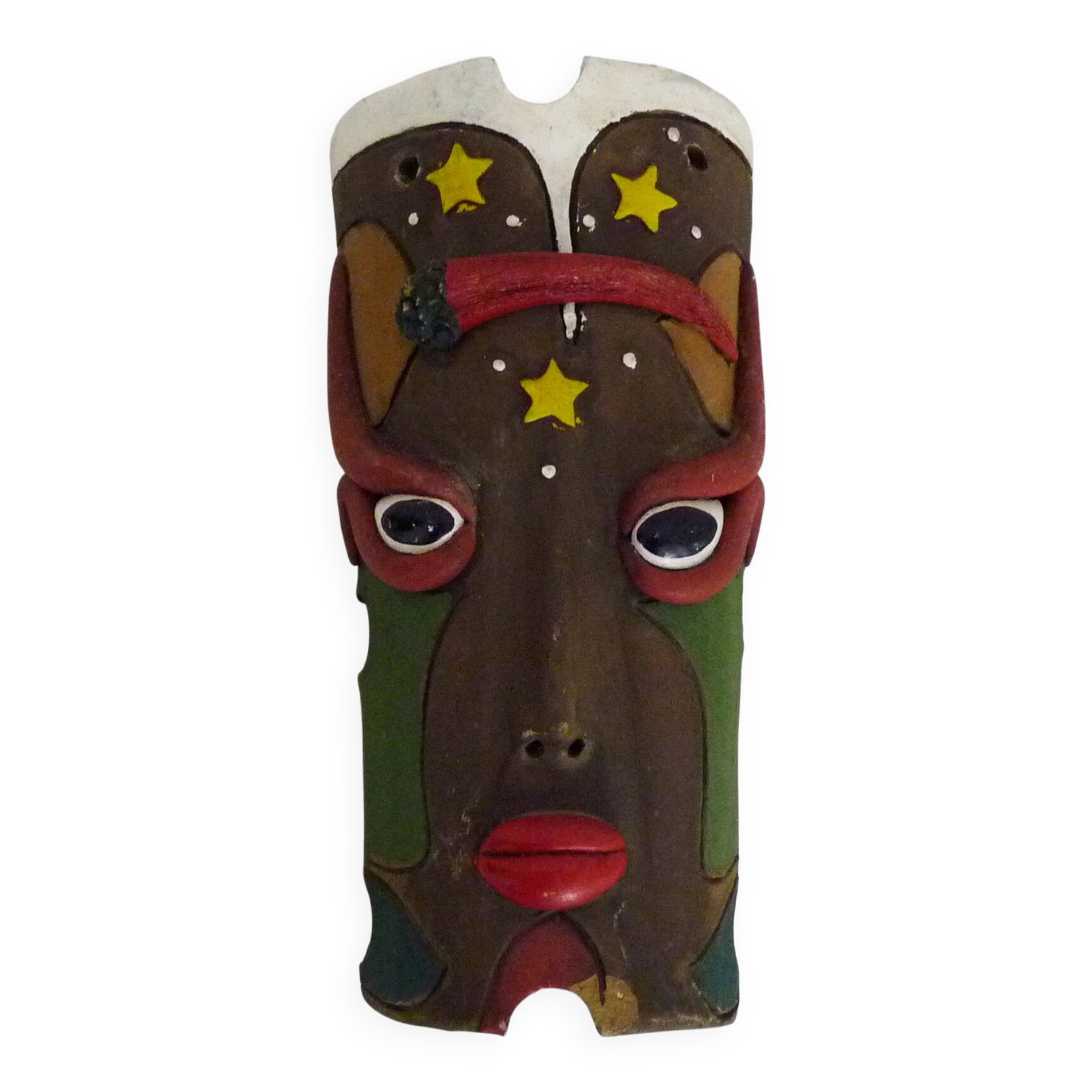 Masque mural vintage art populaire brésilien de MOURA en argile