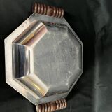 Art deco, Hexagonal cut silver metal socket wood 1930