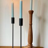 Trio of Vintage Teak and Steel Candlesticks