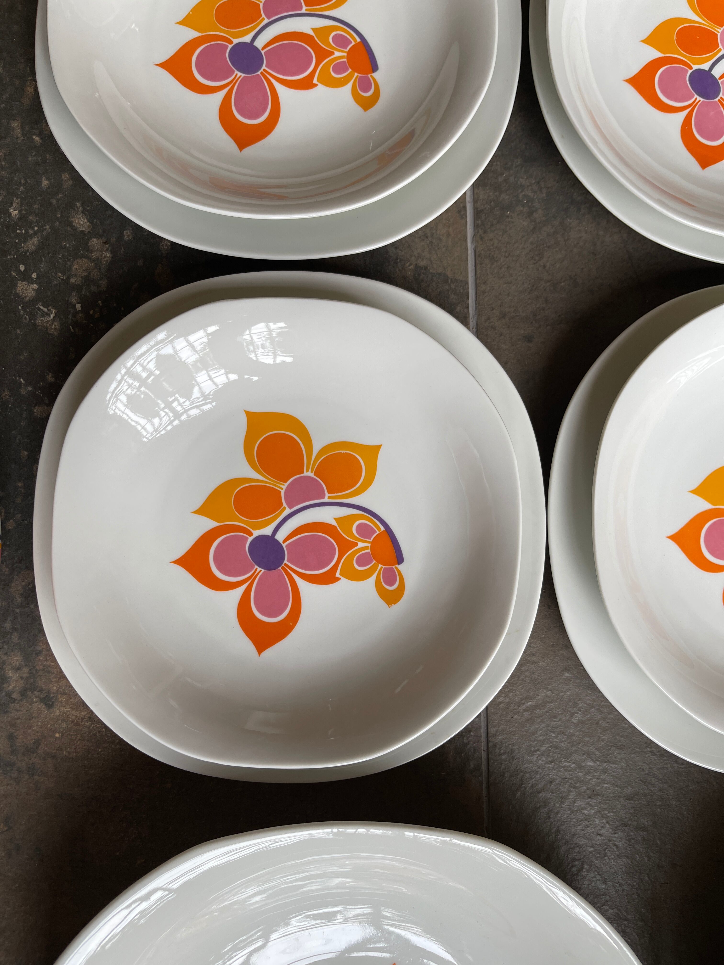 full service porcelain Masse Surget at Mehun vintage dish 1970 orange