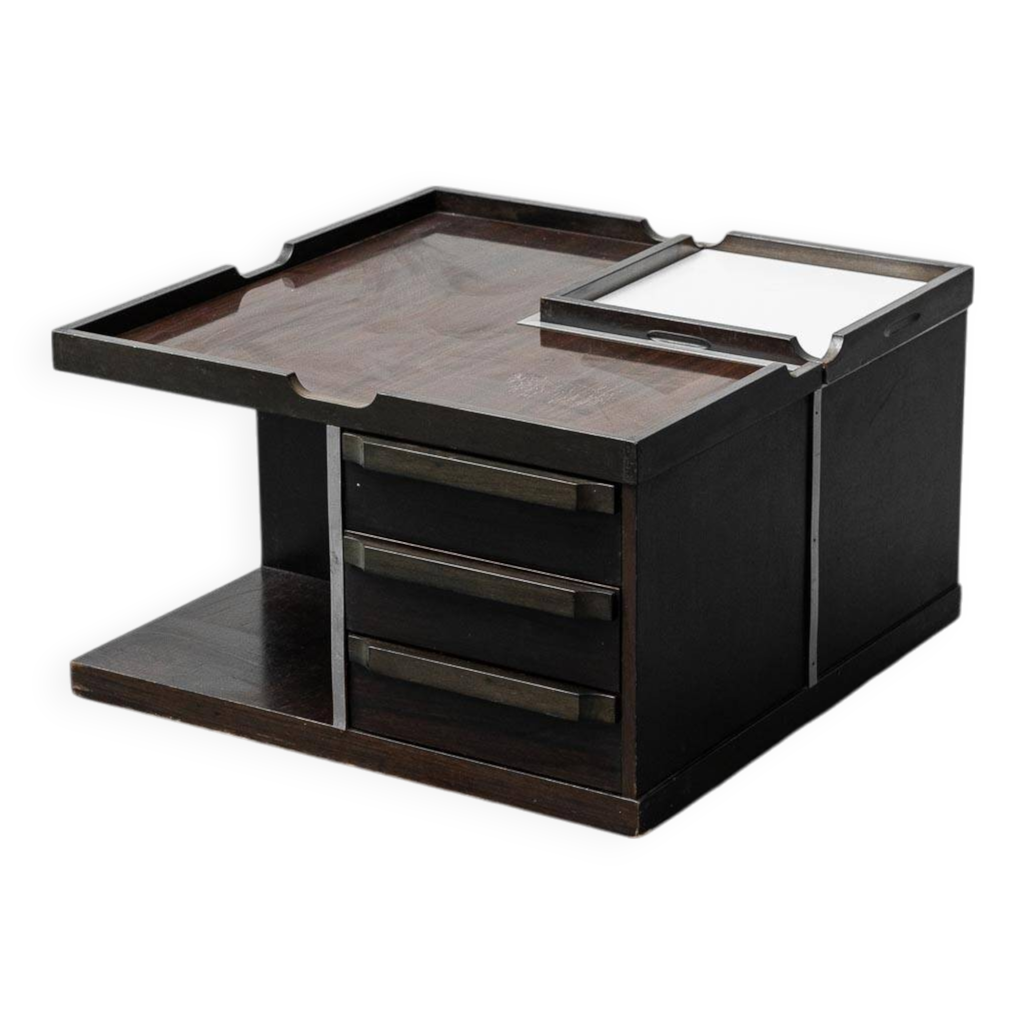 Tavolino da caffè multifunzione con ruote legno metallo anni ’70 vintage