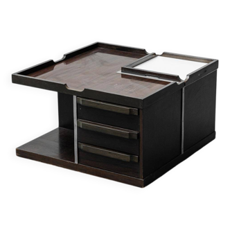 Tavolino da caffè multifunzione con ruote legno metallo anni '70 vintage