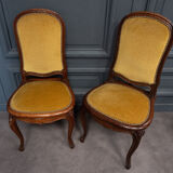 Suite of 6 Louis XV style chairs in walnut nineteenth yellow velvet