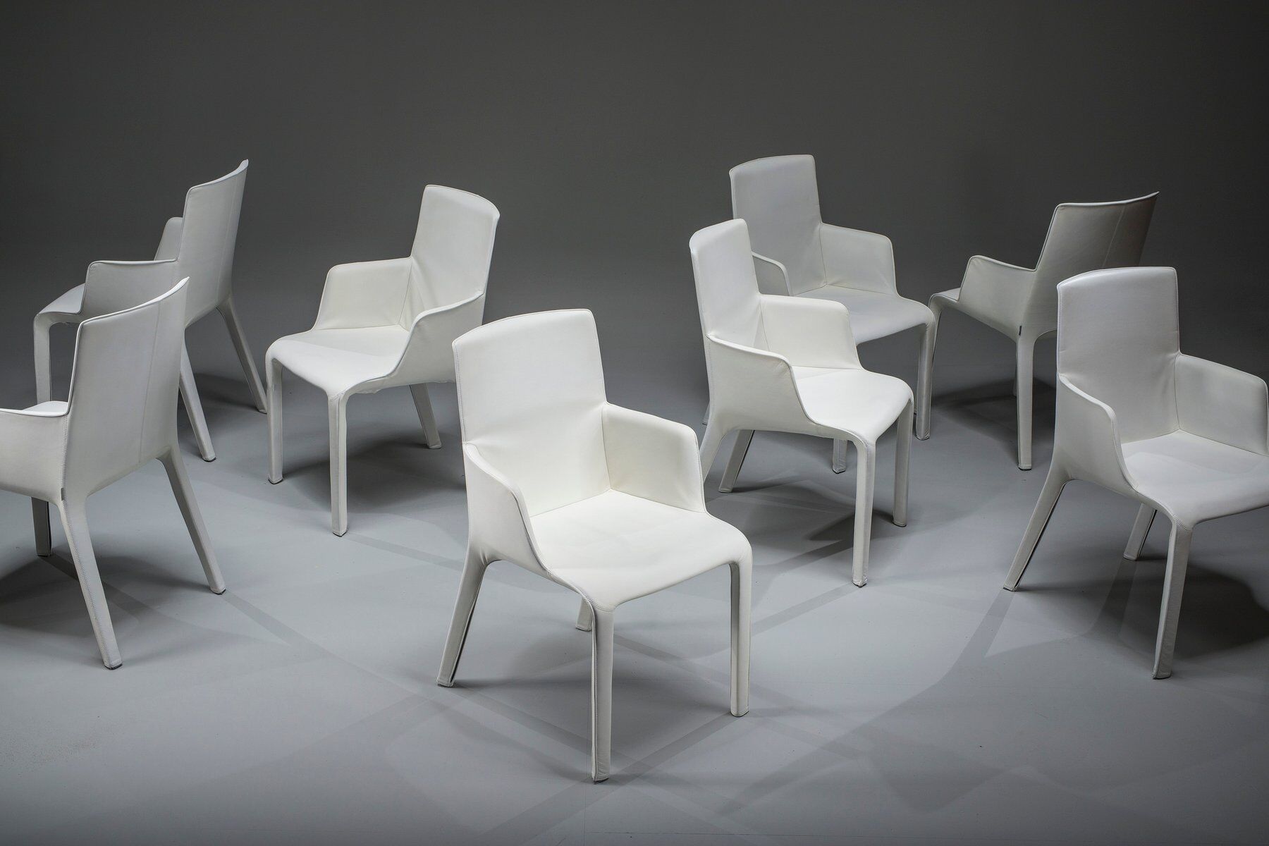 Gio dining chairs in ecru leather by Walter Knoll, Germany, 2000s, set of 8