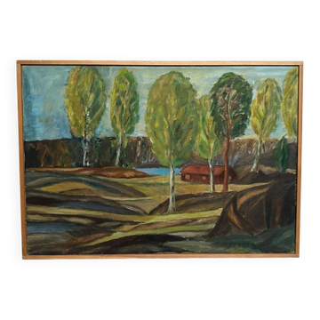Huile sur toile suédoise « Vue de Marstrand » des années 70 par Alvar Andersson
