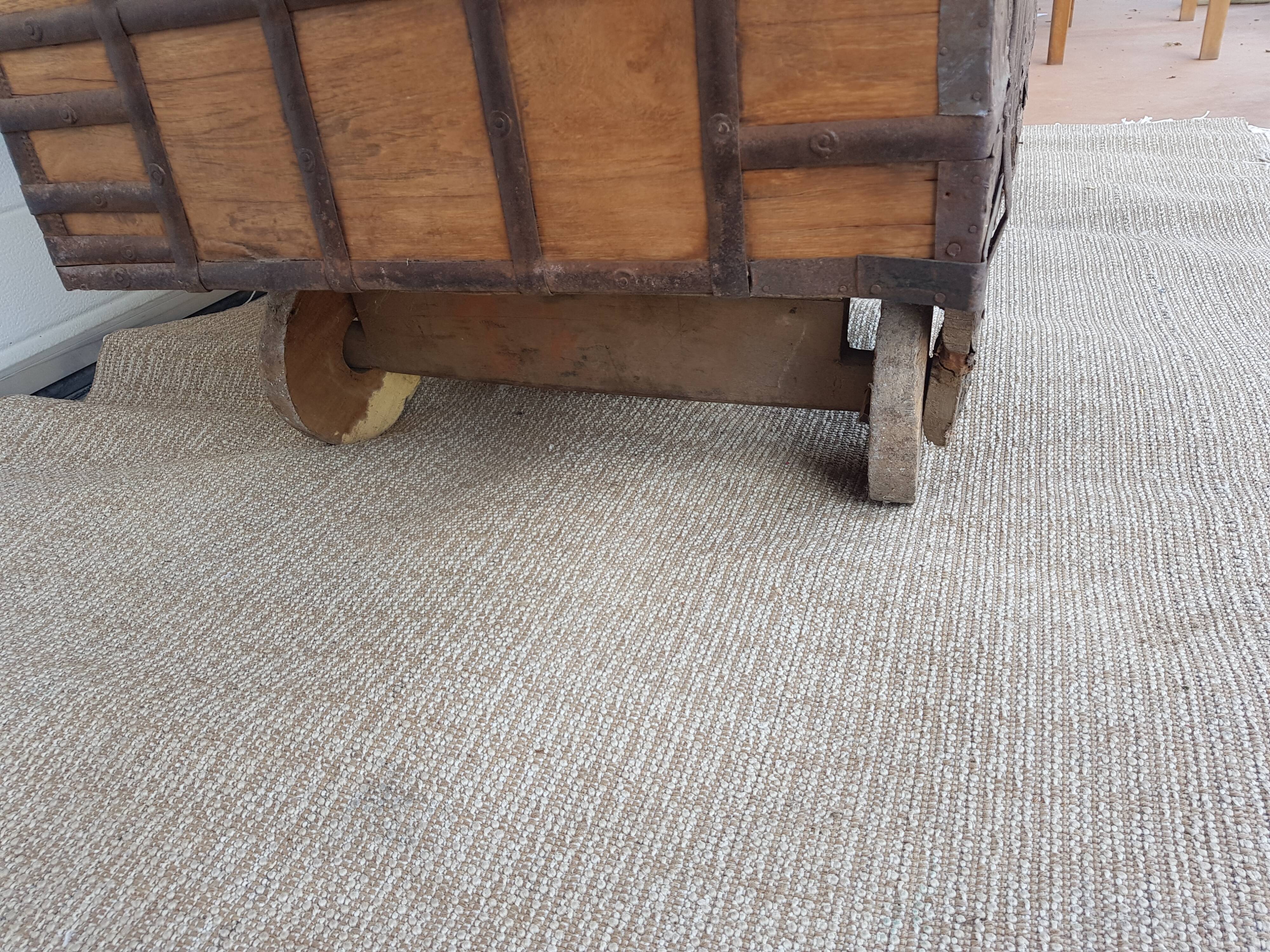 Old Vintage Indian Box on Wooden Wheels Early 20th S