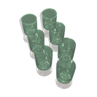 Ensemble de 7 verres vert fabriqués en France