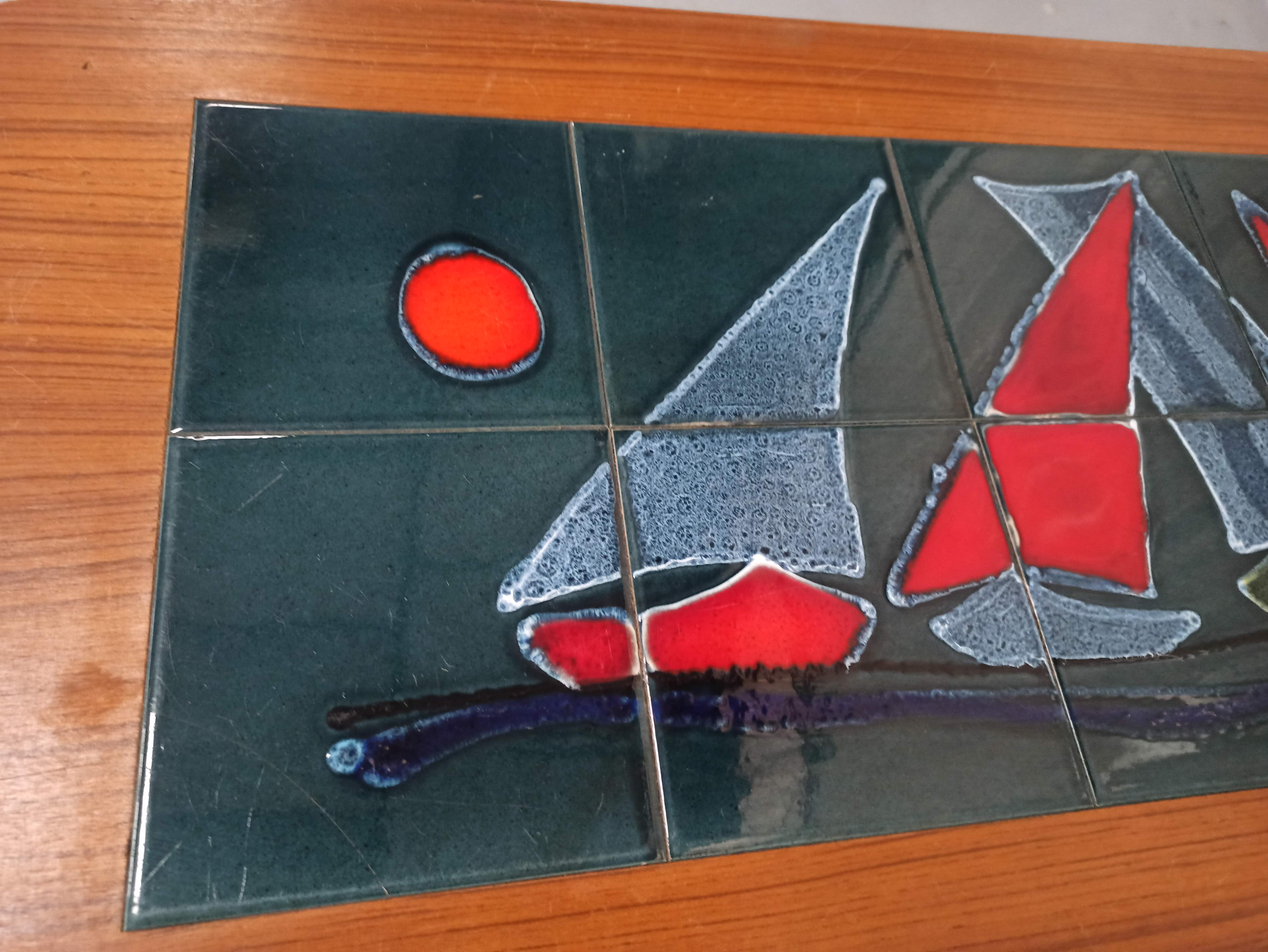 Coffee table year 50 / 60 - tiled tiled Boat decorated Marine feet spindles