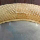 Set of two round mirrors with vintage rattan frame 1980