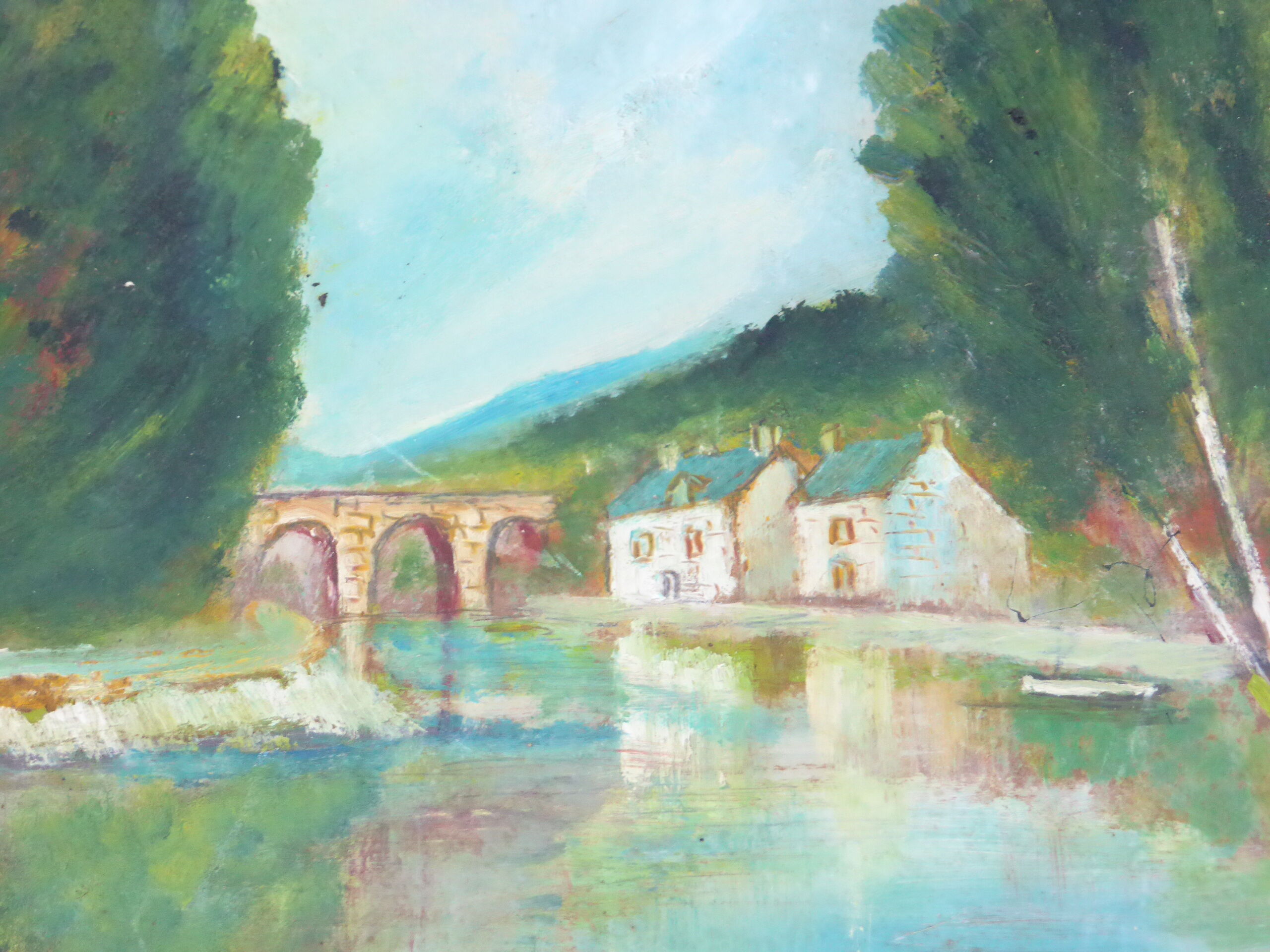 Table the mill by the vintage river 1950, unsigned