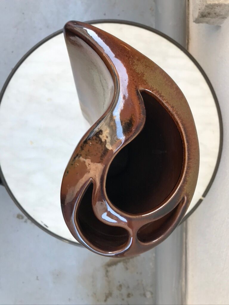 Free-form enamelled sandstone vase, circa 70/80