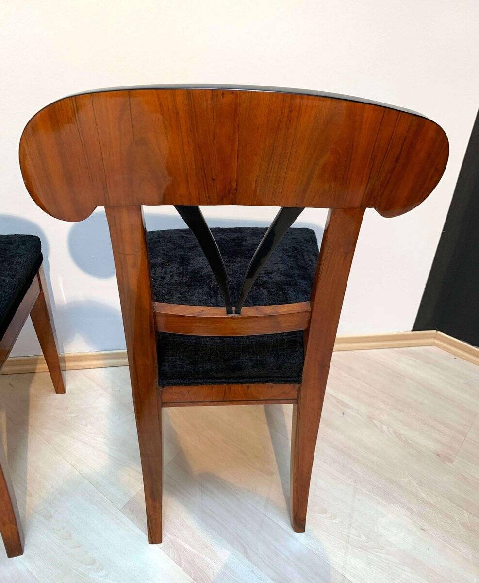 Set of Pair of Biedermeier Shovel Chairs, Walnut, Ink Painting, South Germany, 1830s