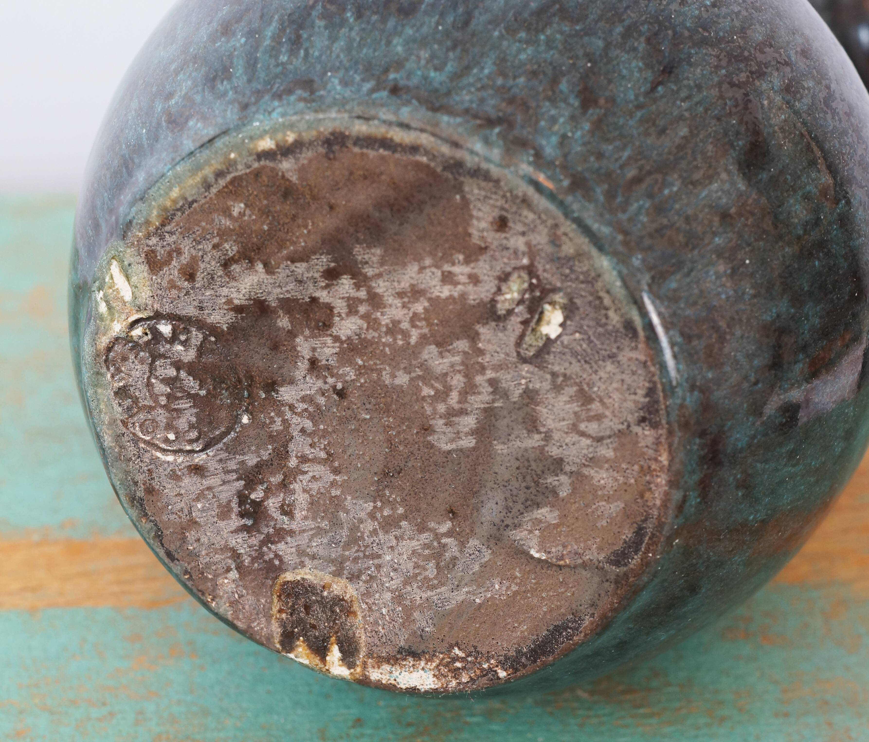 Blue grey Accolay vase in glazed ceramic, with hallmark