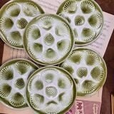 Set of 6 Moulin des Loups oyster plates – vintage green earthenware