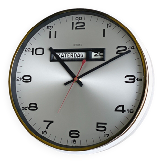 Horloge murale Metamec blanc vintage / horloge de cuisine, date + jour