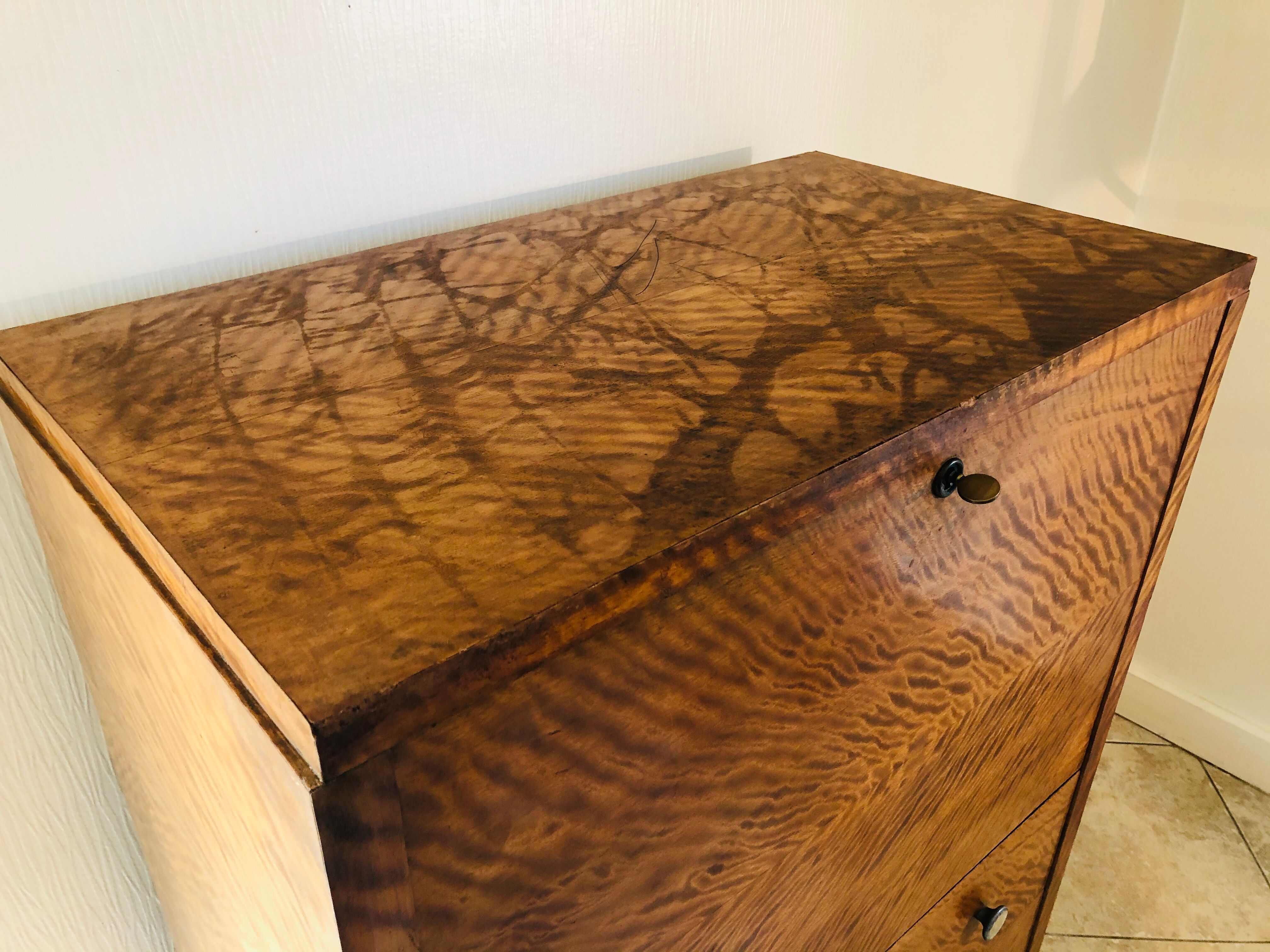 Storage unit art deco style in burled satinwood