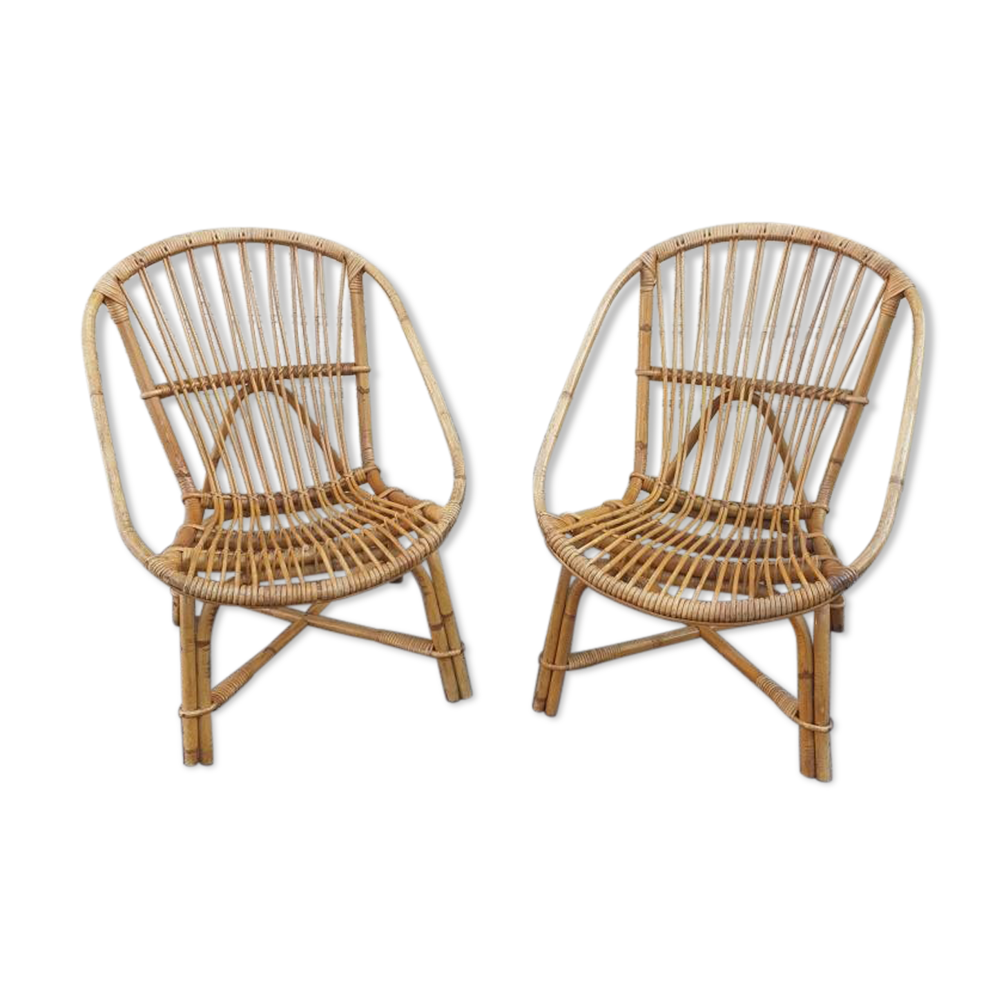 Pair of Audoux & Minnet wicker armchairs