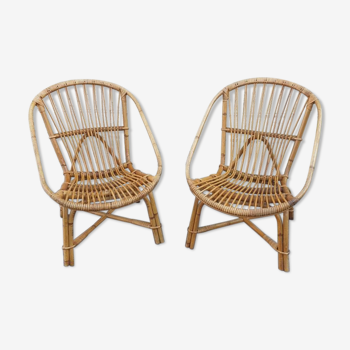 Pair of Audoux & Minnet wicker armchairs