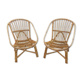 Pair of Audoux & Minnet wicker armchairs