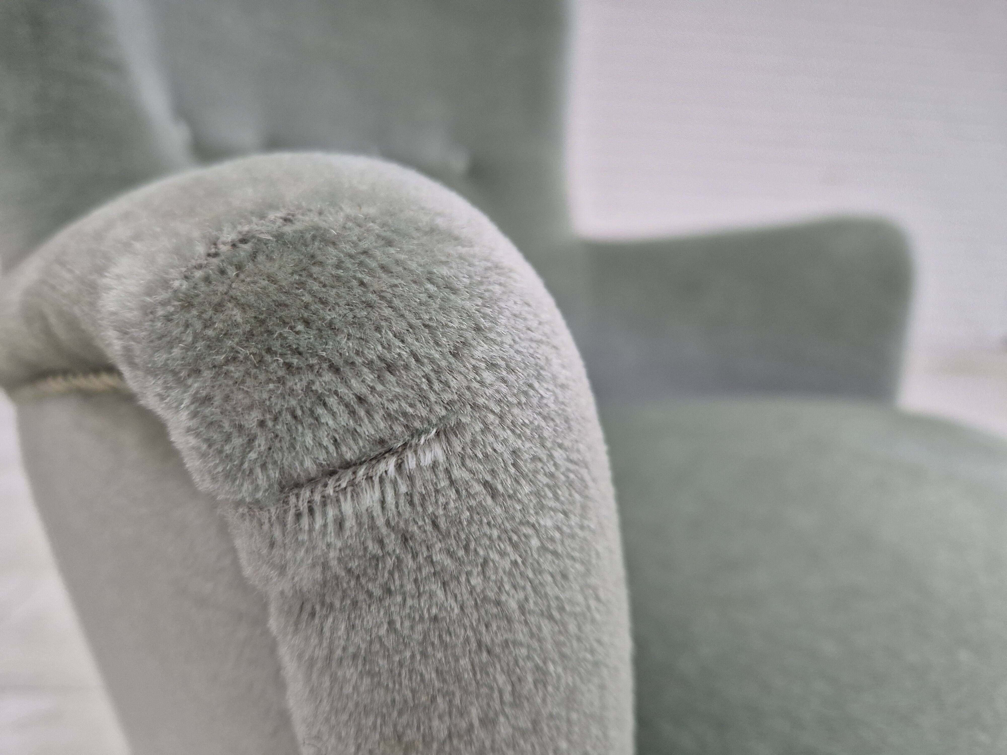 1970s, Danish armchair, original condition, furniture velour, beech wood legs.