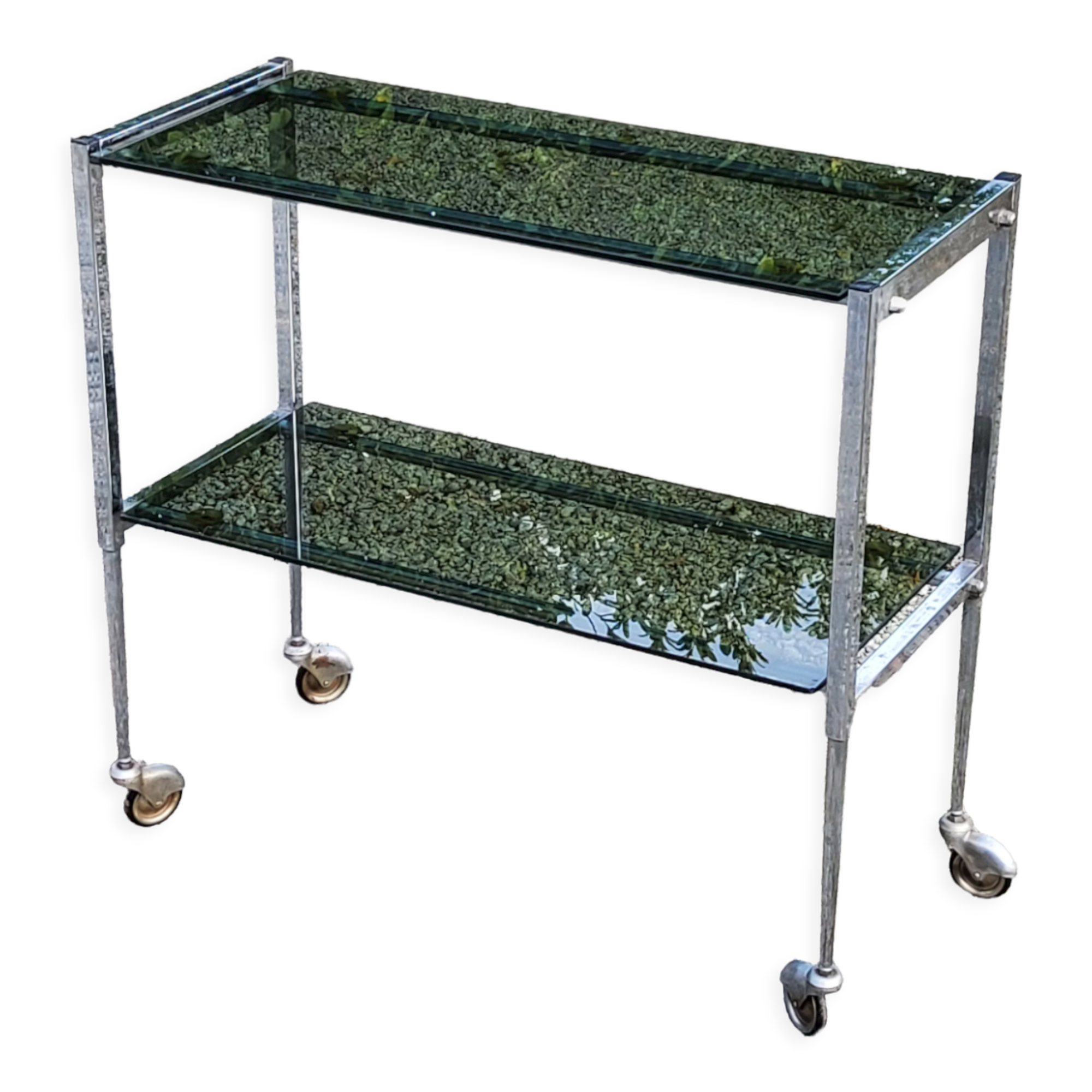 Console service of the 70s double trays smoked glass chrome base