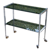 Console service of the 70s double trays smoked glass chrome base