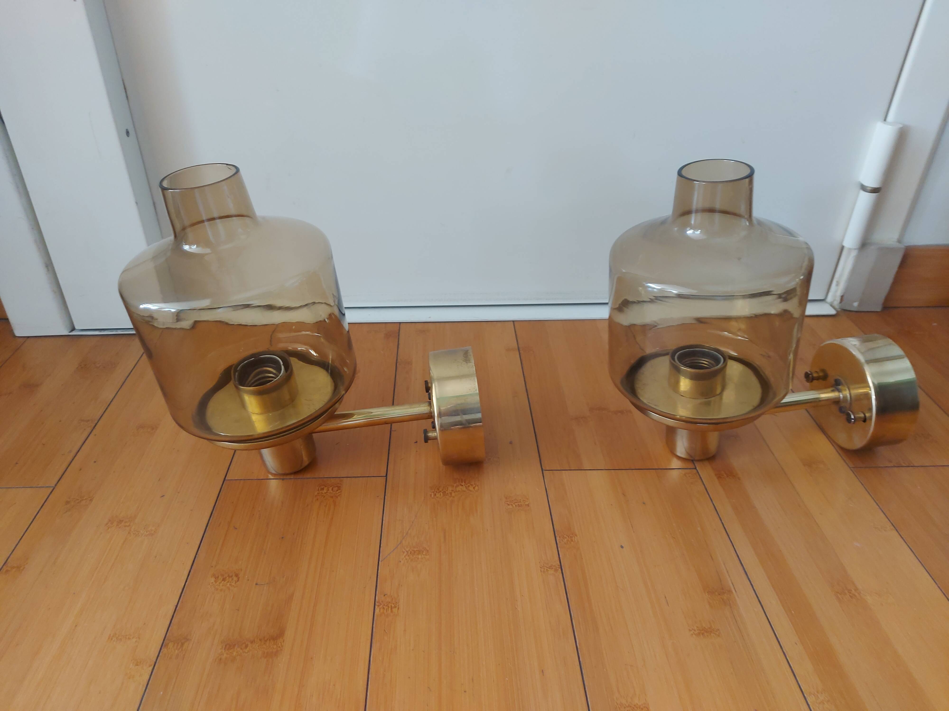 Pair of 60'S brass wall lamps, Hans Agne Jakobsson, model V212A