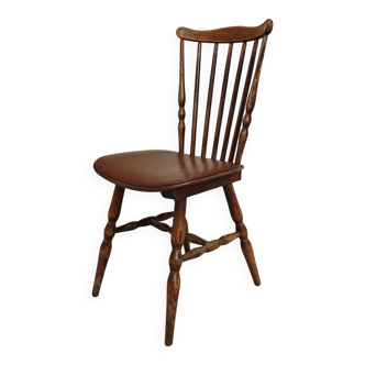 Baumann Tacoma bistro chair, wood and brown faux leather, 1960.