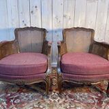 Pair of Louis XV style armchairs - bergères in canework