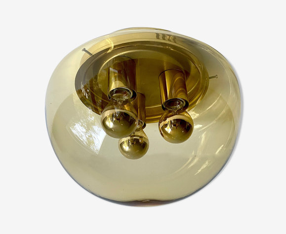 Ceiling lamp wall limburg vintage glass bubble & brass 70s