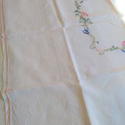 Antique linen tablecloth embroidered with flowers