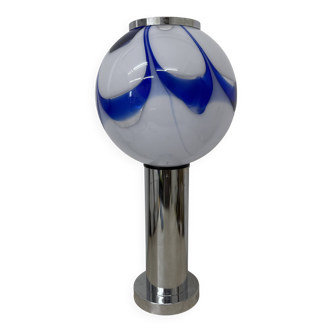 Mid – century Large glass table lamp with blue swirl , 1970s Italy