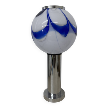 Mid – century Large glass table lamp with blue swirl , 1970s Italy