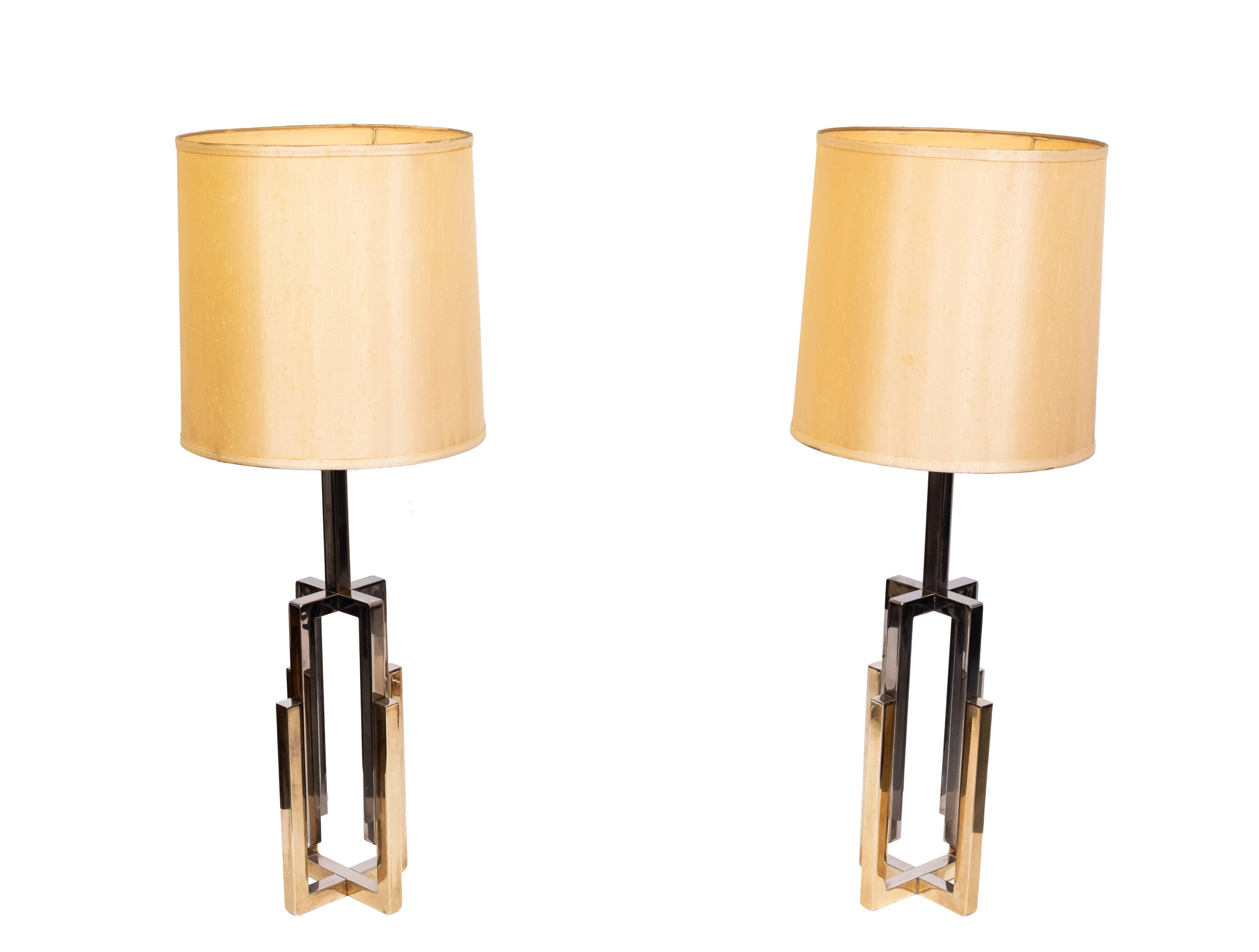 Lampes de table Hollywood Regency des années 1970, en laiton et chrome