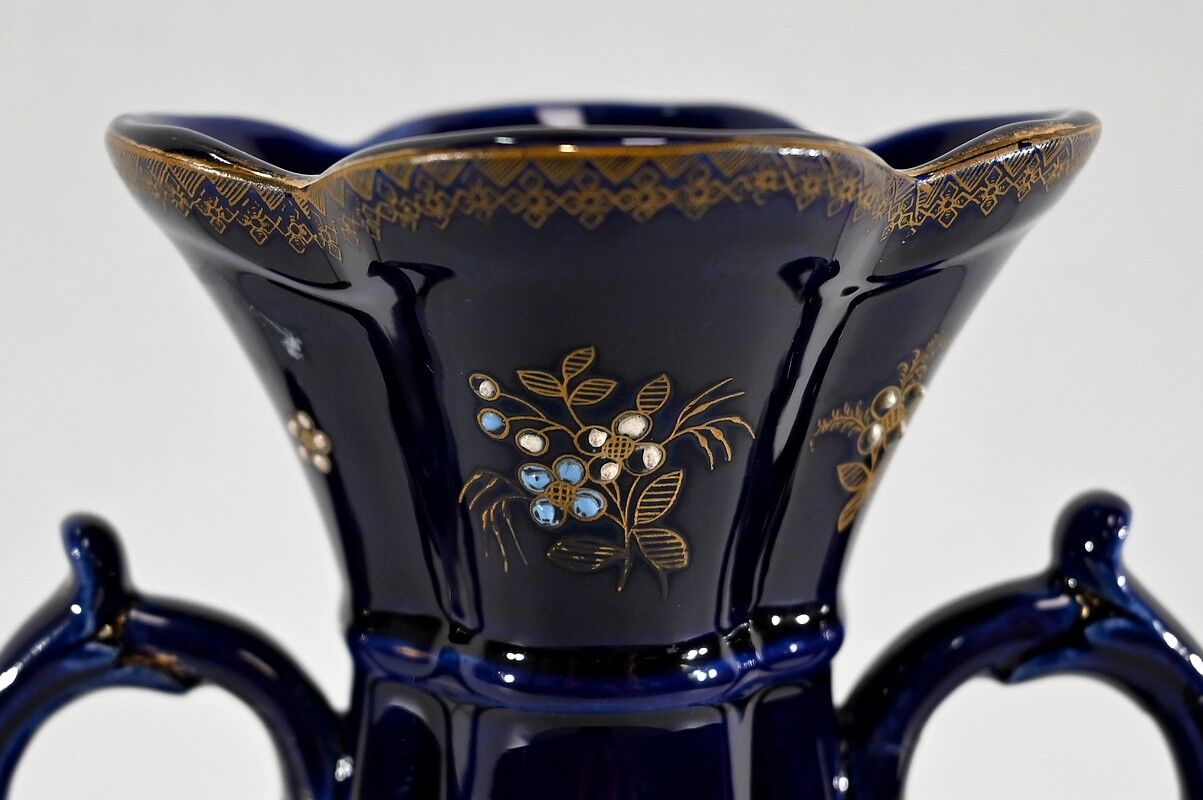 Midnight blue earthenware vase, "fives lille" - early twentieth century