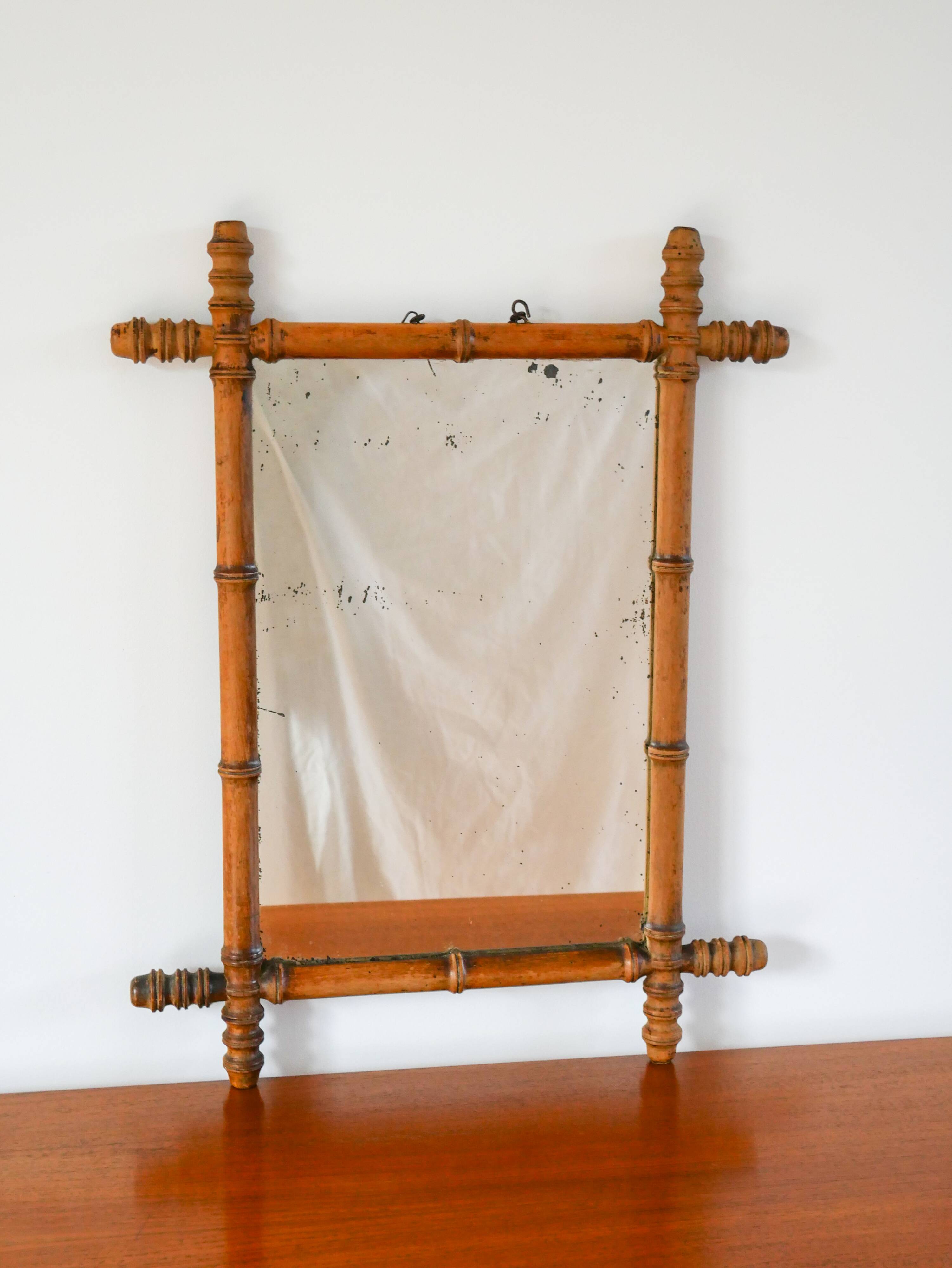 Bamboo effect wooden barber mirror 62 x 47 cm