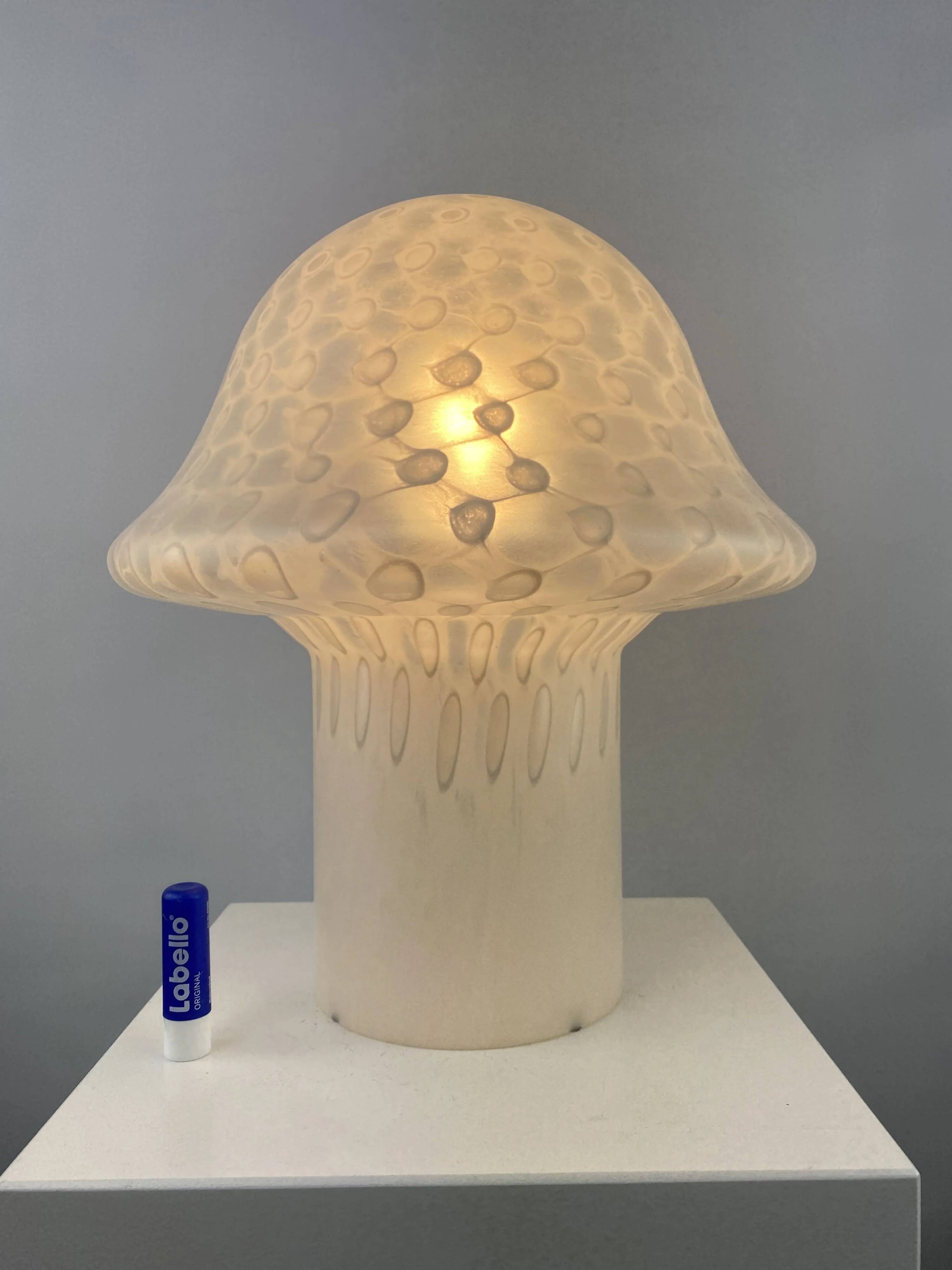 Large XL mushroom table lamp in white glass by Peill and Putzler 1970