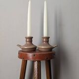 Pair of slow handcrafted stoneware candlesticks, bohemian country decor
