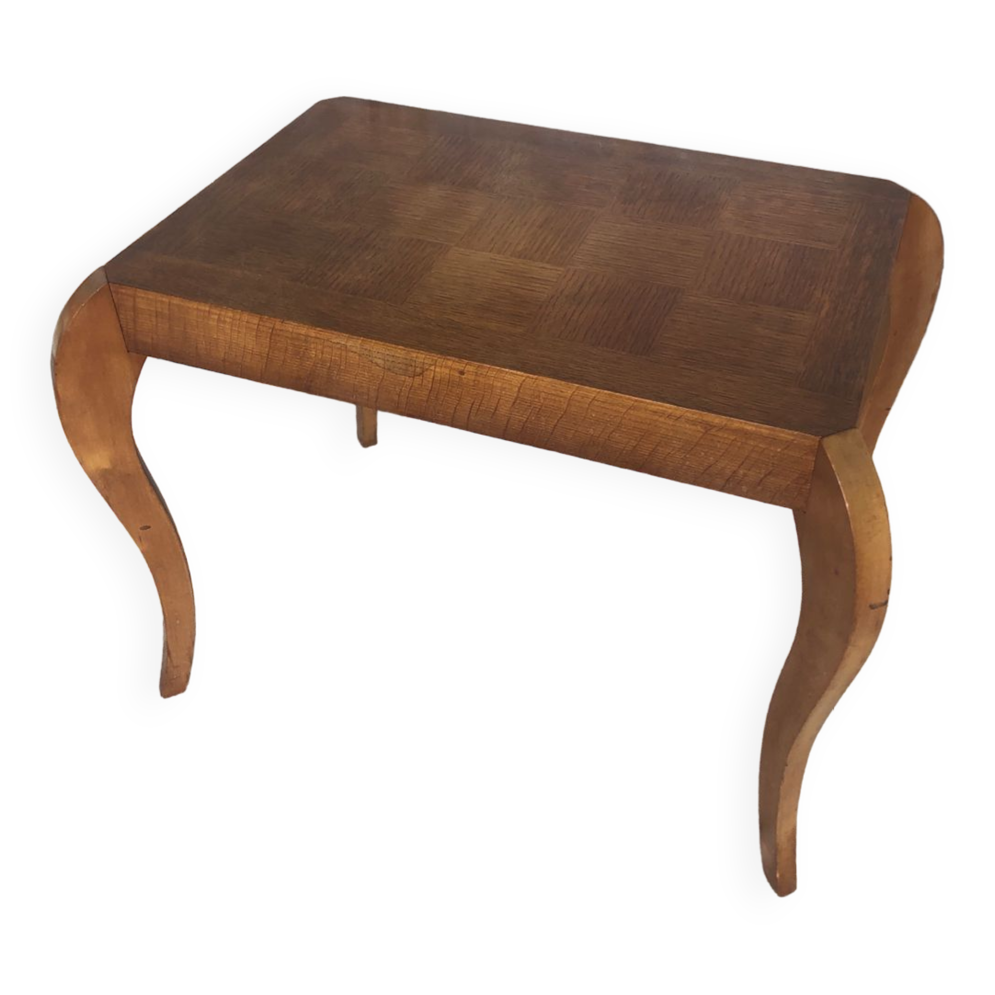 Coffee table wood marquetry tray and curved legs vintage