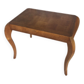 Table basse bois plateau marqueterie et pieds courbes vintage